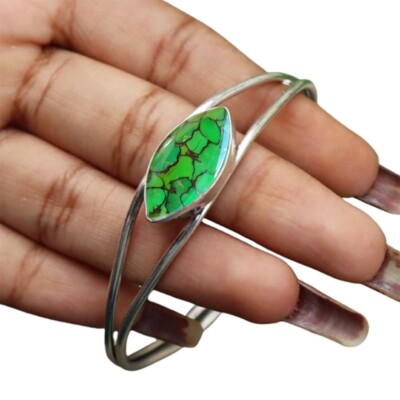Green Copper Turquoise 925 Solid Silver Handmade Adjustable Cuff Bangles B#014