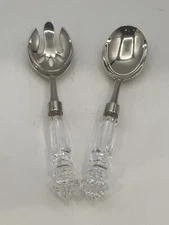 Salad Serving Set Fork And Spoon With Glass Handles 