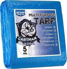 Cartman 20'x40' Feet Blue Poly Tarp 5 Mil Thick, Multipurpose Cover, Single pack