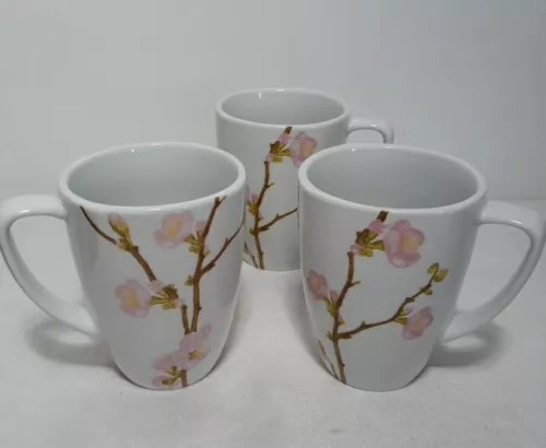 Corelle Coordinates Porcelain Cherry Blossom Tea/Coffee Cups. Set of 3 EUC