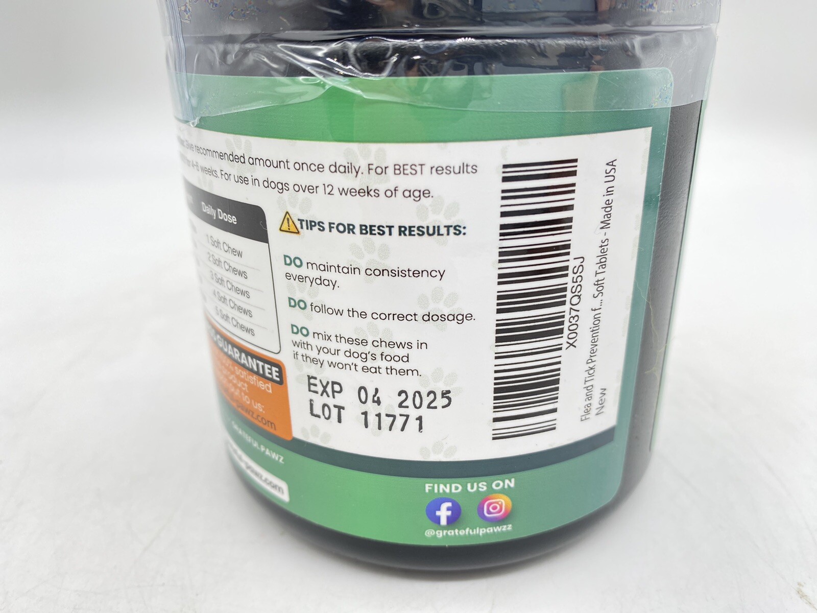 Grateful Pawz Flea And Tick Prevention Chews 120 Soft Chew Exp04/2025