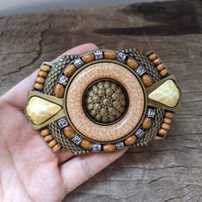 Boho Mens Belt Buckle Inlay Coral Flower Bohemian Style - Western Cowboy Buckle