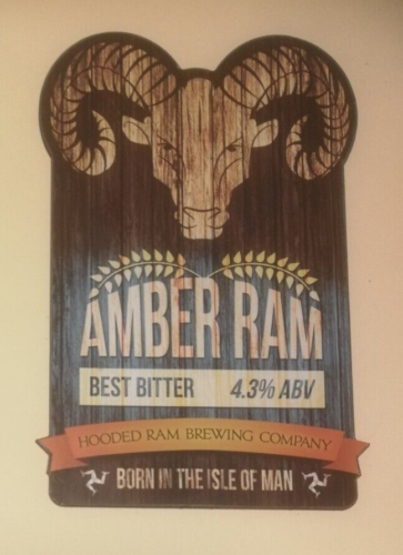 Beer pump clip badge HOODED RAM brewery AMBER RAM real ale CLOSED Isle of Man - Picture 1 of 1