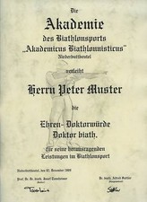 Diplom Urkunde Ehren Doktor Titel Biathlon