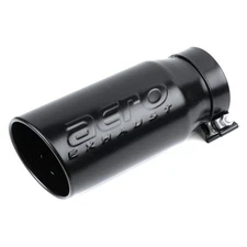 Exhaust Tip 304 SS Round Rolled Edge Angle Cut Clamp-On Single-Wall Black Powder