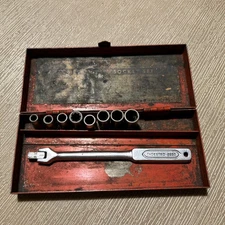 Vintage Indestro Super 1/4" Drive 6Pt Socket Set Breaker Bar & Metal Case-USA