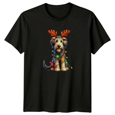 Weihnachten Feiertage Hund Rentier Geweih Lichter Männer Frauen Grafik T-Shirt