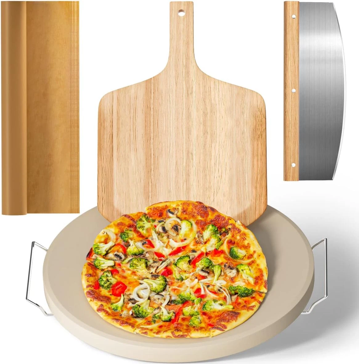 5 PCS Large Pizza Stone Set,Heavy Duty 16" Pizza Stone for Oven and Grill with H
Opens in a new wind