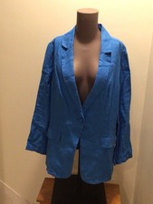 Halston Women  s Small Linen Blazer Blue Single Button NWT