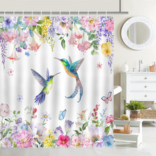 Hummingbird Shower Curtain, 72"W X 72"L (Pack of 1), Purple, Watercolor Flower H