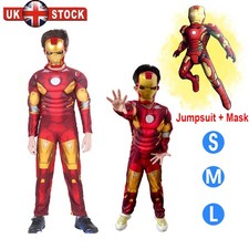 Boys Kids Deluxe Iron Man Costume Avengers Superhero Fancy Cosplay Outfits 