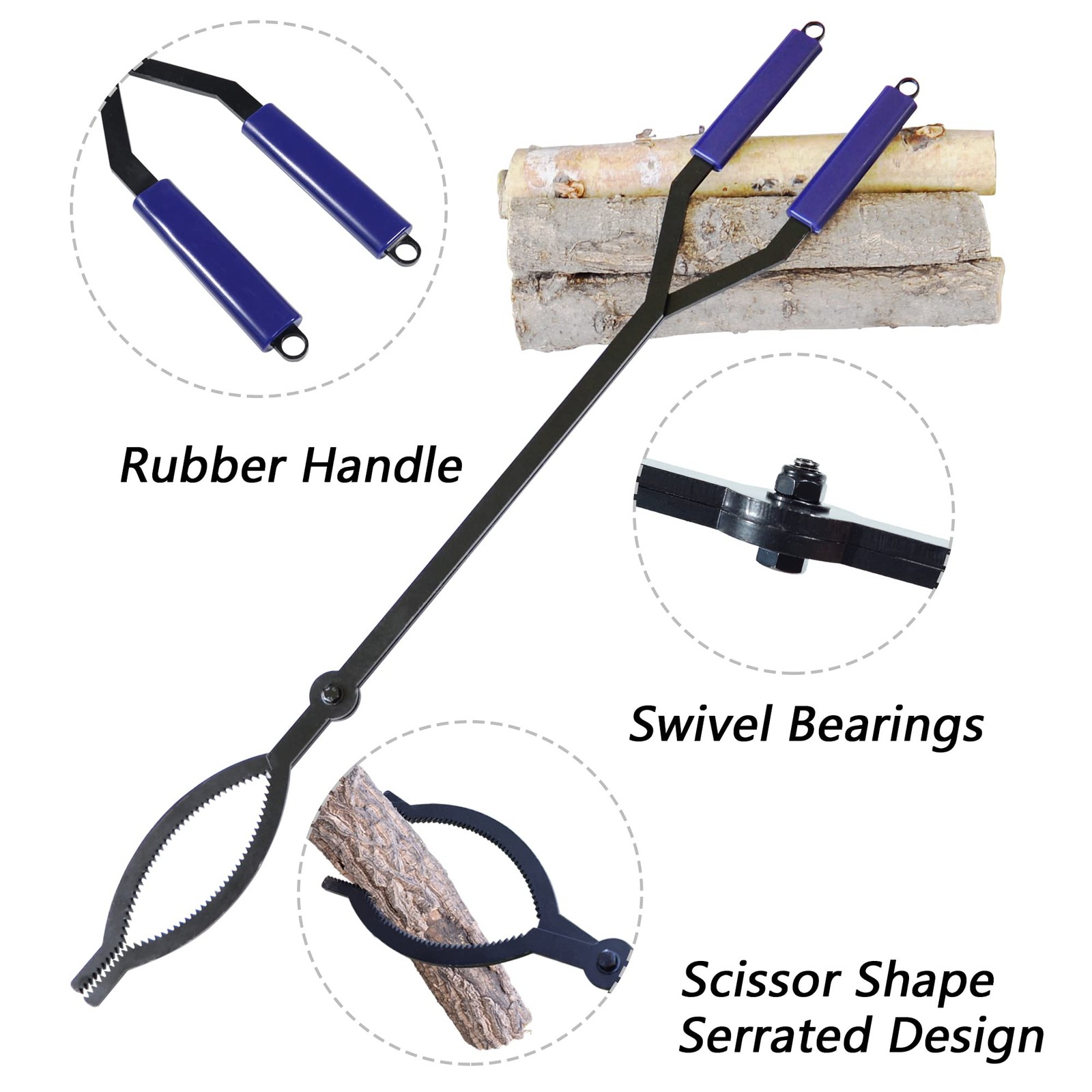 40in Heavy Duty Fire Tongs Firewood Grabber Tool with Scissor Shape Serrated,...