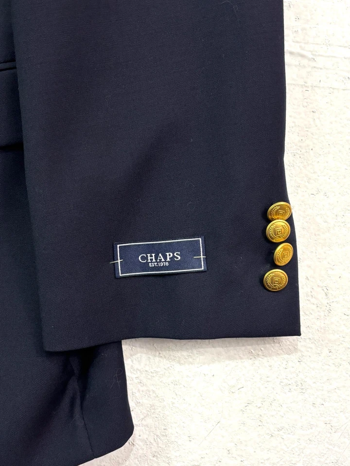 NEW Chaps 40R Navy Blue Gold Buttons 100% Wool Blazer Jacket Sport Suit Coat - Image 2 of 4