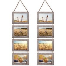 4x6 Hanging Collage Picture Frame Set, Rustic 8 Opening Horizontal Frames Dis...