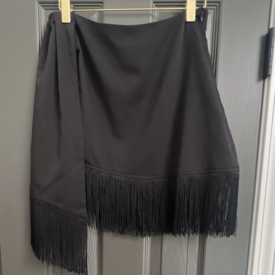 PRETTYLITTLETHING Black Solid Mini Skirt Size 8 Polyester Fringe Hem Short
