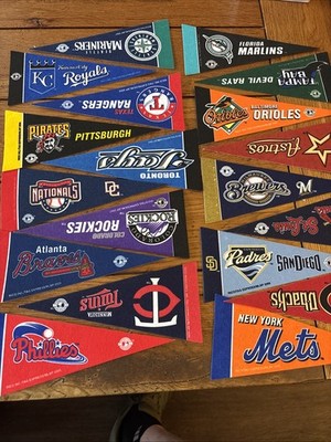 19- MLB Lot of 19- Mini Logo Baseball Pennants RICO 9'' x 4''