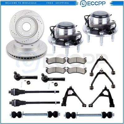 Front Suspension Wheel Hub Bearing + Brake Rotor Pad For 99-06 GMC Sierra 1500