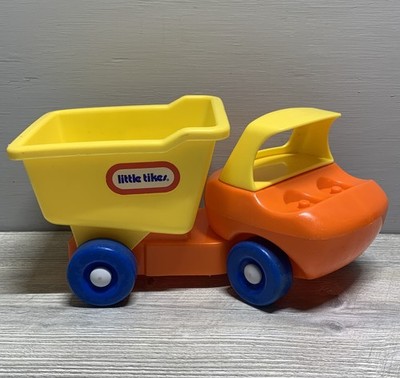 Vintage Little Tikes Dump Truck Toy Orange Yellow Blue Mini Vehicle Classic Kids