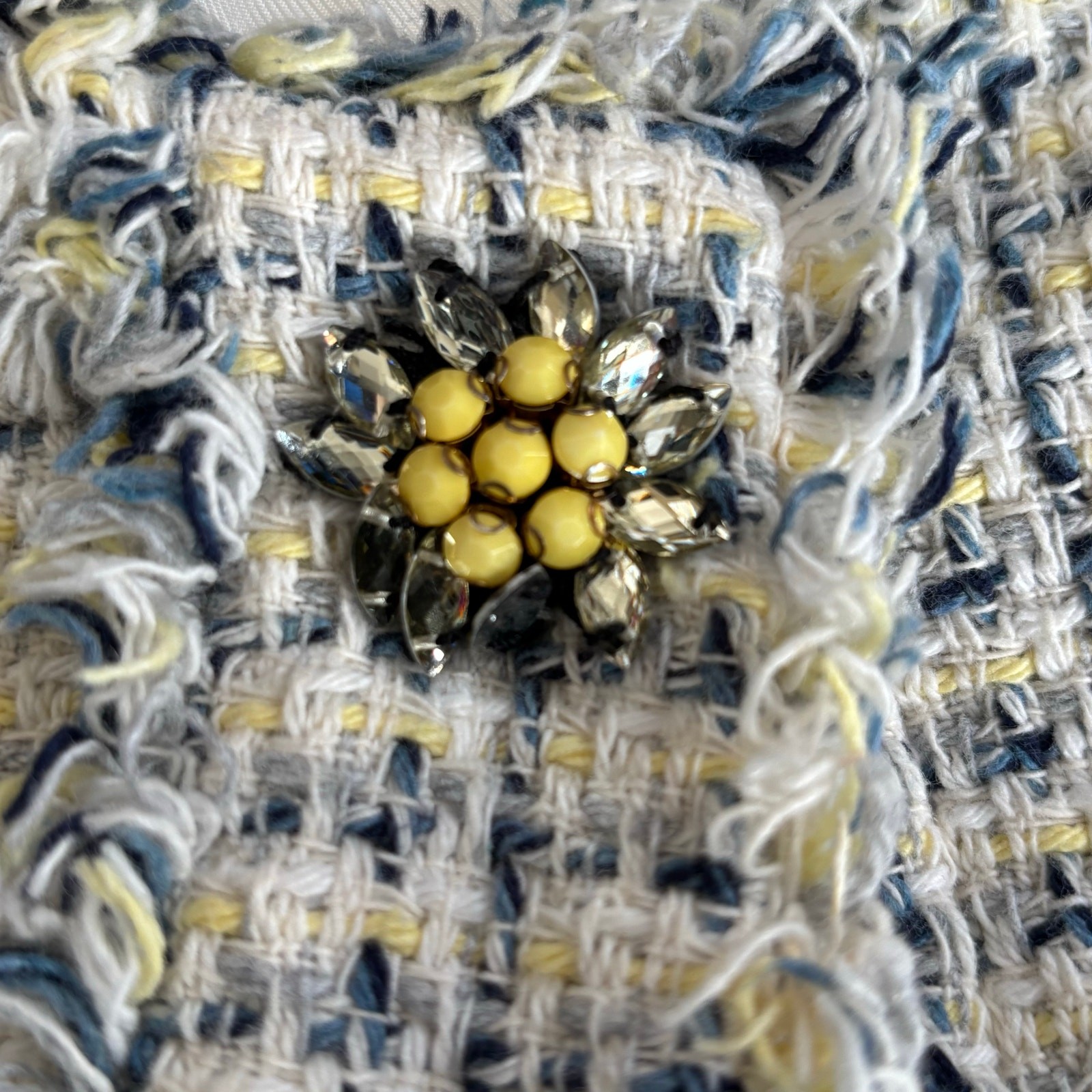 Zara Basic Cropped Tweed Jacket Blue Yellow Fring… - image 10