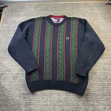 VINTAGE Tommy Hilfiger Sweater Mens Large Blue Pullover Cable Knit Heavy Chunky