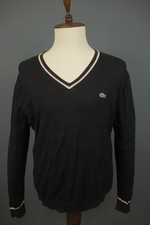 Lacoste Black Cotton Embroidered Logo V-Neck Long Sleeve Pullover Sweater Size 6
