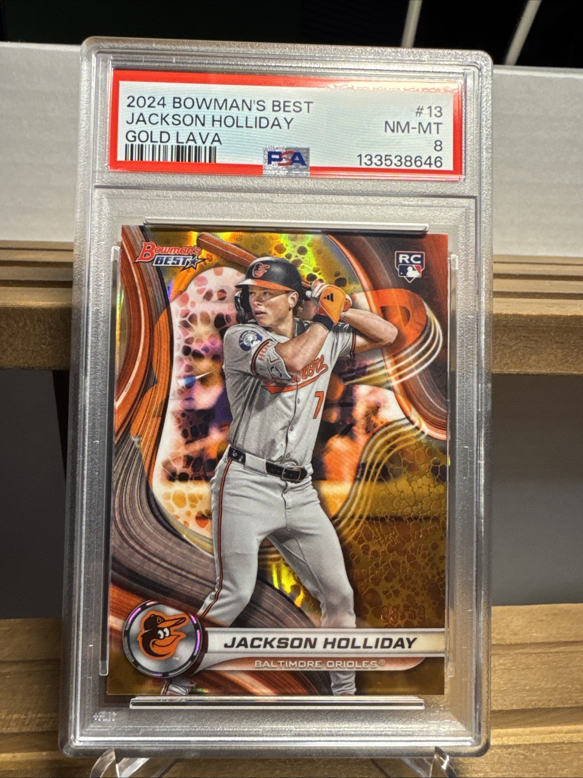 2024 Bowmans Best #13 Jackson Holliday Gold Lava Refractor Rookie /50