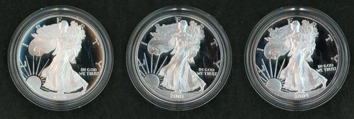 American Eagle 1oz Silver Proof Coins Lot of 3 Encased no Box/COA