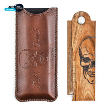 Men'S Pocket Folding Wooden Beard Comb with Leather Travel Case Green Sandalwood