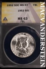 1952 Franklin Half Dollar-ANACS MS 63 FBL Brilliant Uncirculated #SLM543
