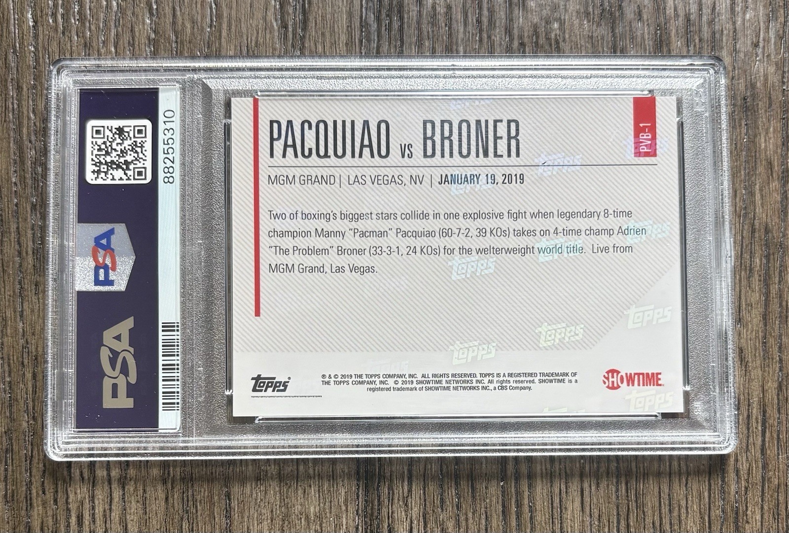 2019 Topps Now Showtime Champ. Boxing Manny Pacquiao Adrien Broner #PVB-1 PSA 10 view 2