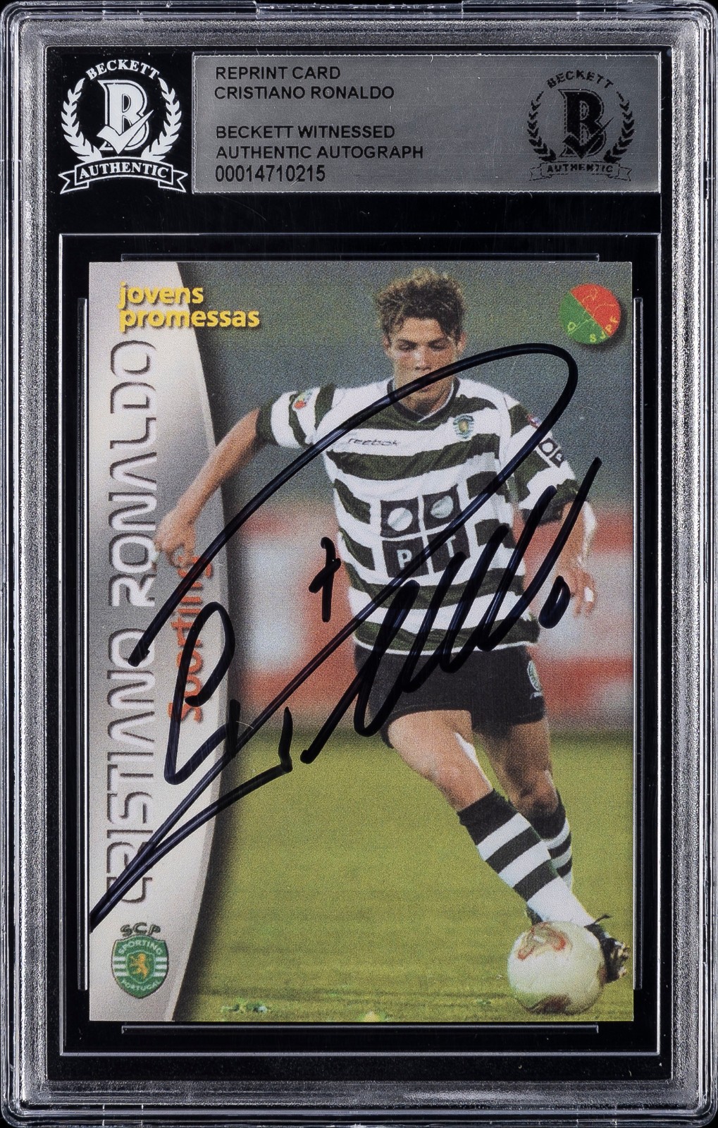 2002-03 Panini Cristiano Ronaldo #137 Mega Craques REPRINT RC Auto Beckett BAS view 1