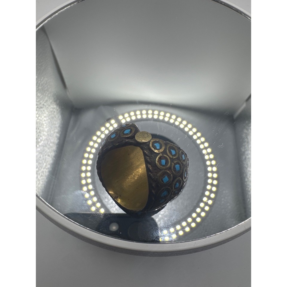 Geometric Inlay Ring Turquoise Mosaic Dome Statement Ring Boho Brass Inlay Geometric Band ...