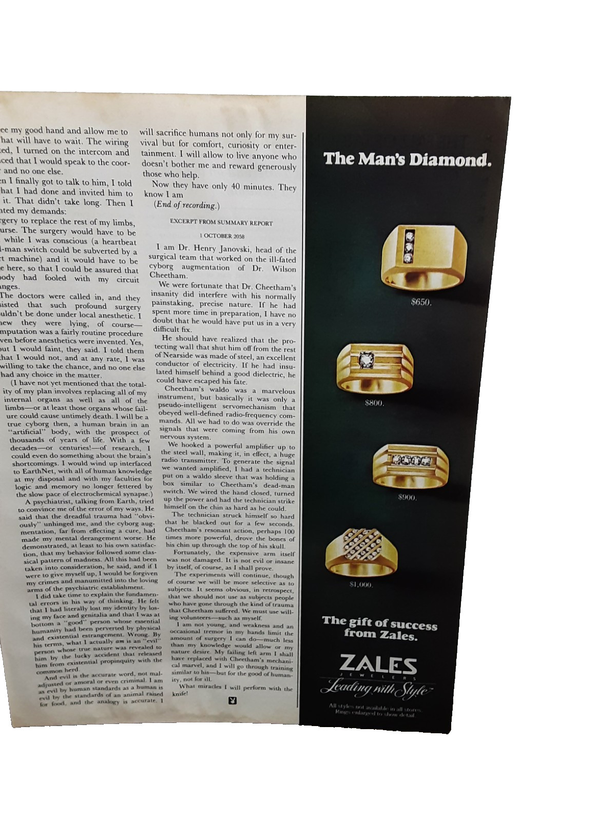 1985 Zales The Man's Diamond Men's Rings Vintage Print Ad Gold Jewelry