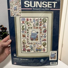 Sunset Garden Treasures Teapot Floral Herbs Birds Stamped Cross Stitch Kit