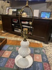 Vintage White Milk Glass Hobnail Bedside Table Lamp Working Light 11.5  Unique