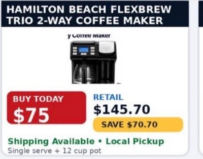 Hamilton Beach FlexBrew Trio 12 Cups Filter Coffee Machine - 49902 (Black)