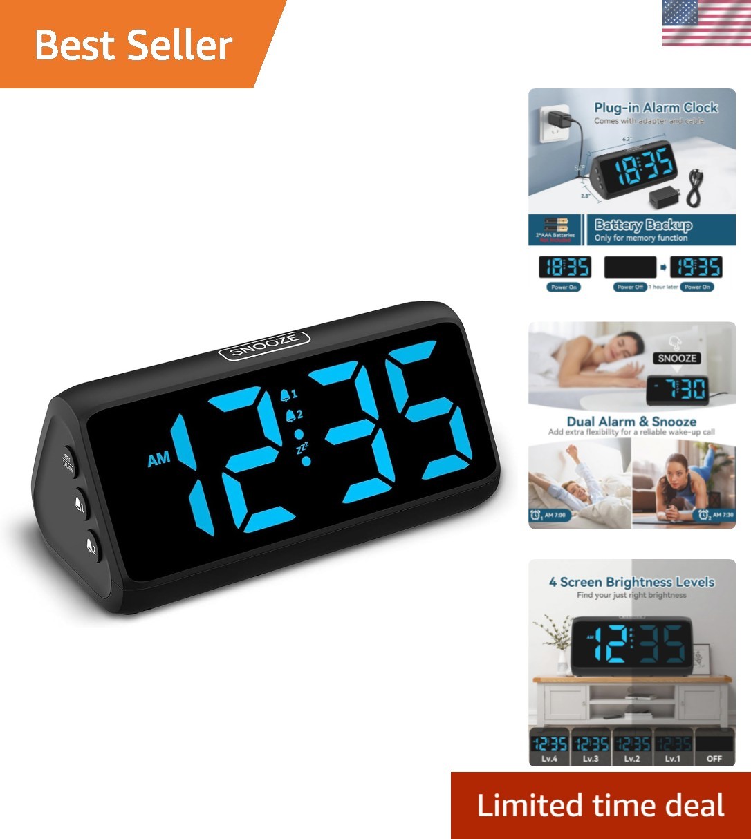 Digital Alarm Clocks for Bedrooms, Loud Alarm Clock with Dual Alarms, Bold Di photo