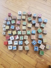 Vintage Kids Embossed Wood Blocks  50  Letters Numbers Animals
