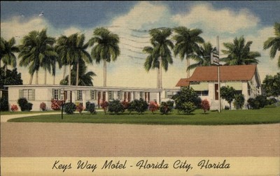 Florida City Florida Keys Way Motel Hwy 1 mailed 1951 linen vintage postcard