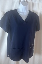 Beyond Scrub Women  s Navy Blue Scrub Top Size L Nurse Hospital