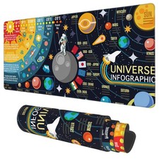 3D Solar System Galaxy Infographic Desk Mat Extended Gaming Mouse Pad 35.4"x15.7