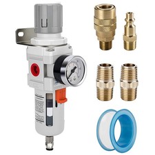 3/8" NPT Compressed Air Filter Regulator Combo Piggyback, Semi-Auto Drain, 5 Mic