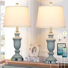 25.6" Coastal Table Lamps Set of 2 with USB C A Ports  AC Outlet for Rustic ...