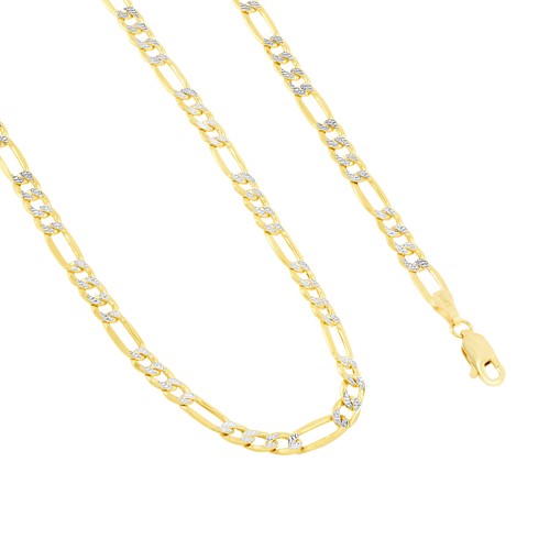 10K Yellow Gold 4.5mm Mens Diamond Cut White Pave Figaro Link Chain Necklace 28" - Picture 9 of 11