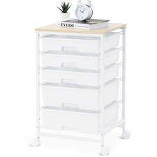 SYKIARIOL Utility Cart with 5 Drawers,Storage Drawer 5 Drawers, Bright White
