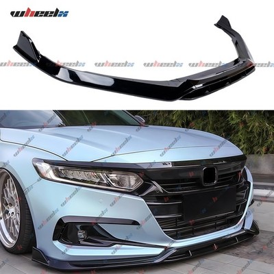 V Style Front Bumper Lip Splitter Kit For Honda Accord 2021 2022 Gloss Black ABS