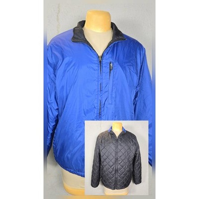 Lands End Reversible Jacket L 42-44 Blue Black Quilted Thermolite Active Nylon