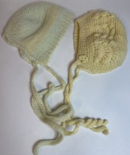 Vintage Baby Or Doll Knitted Bonnets Lot Of 2