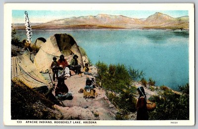Apache Indians Roosevelt Lake Arizona Native Indian Americana c1920 Postcard