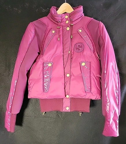 GUCCI giacca corta nylon piumino viola full zip logo ad incastro vintage tg EU 40